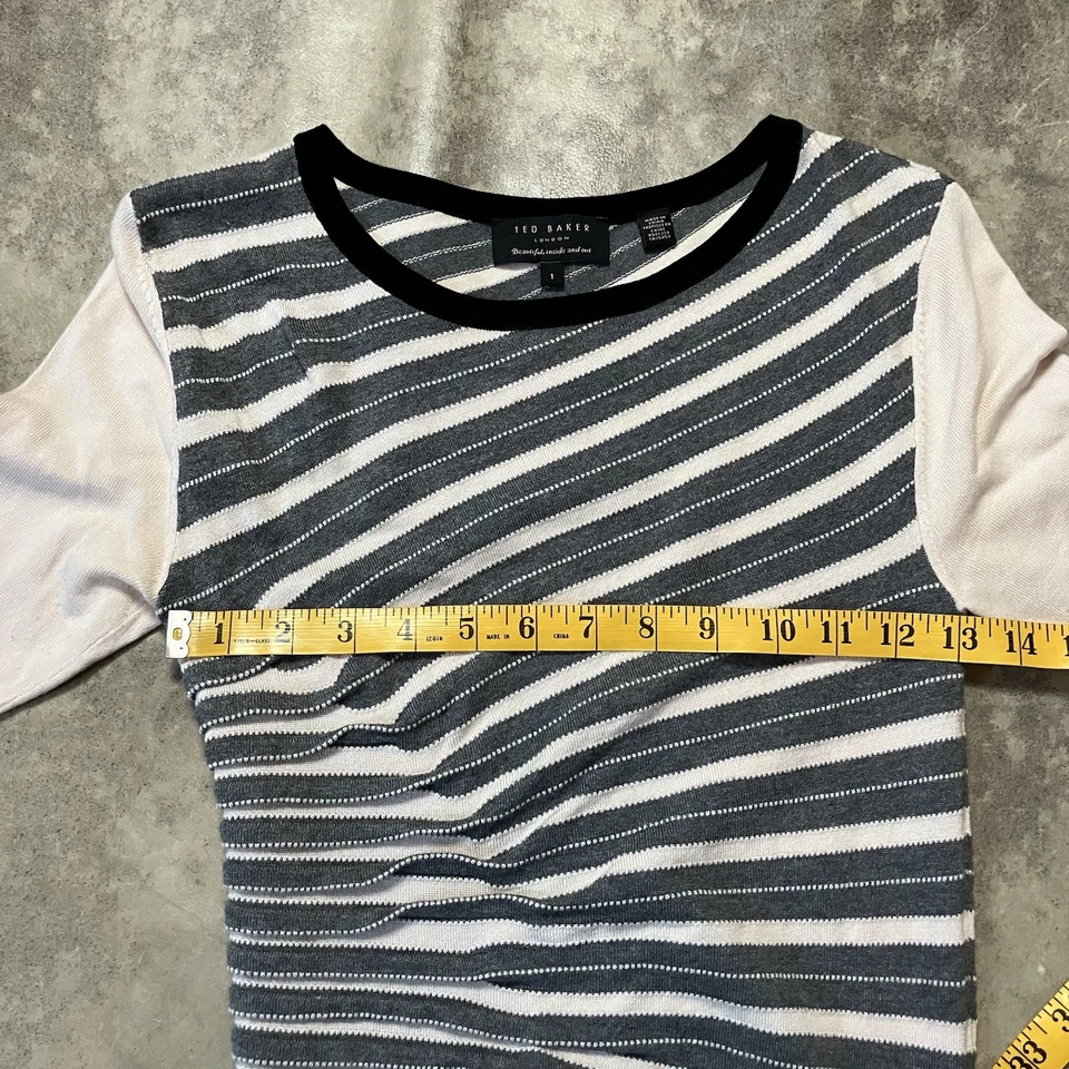 Vestido Suéter Ted Baker Para Mujer Talla 1/XS Gris Multi Rayas Plisado Tejido Foto 2 de 4