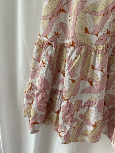 Nine West Tropical Leaf Print Sleeveless Tiered Frill Drop Hem Mini Shirt Dress - Picture 4 of 12