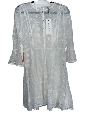AMELIA ROSE Eyelet Dress White 3/4 Puffy Sleeves UK Size 14 Us Size 10 NEW w/tag