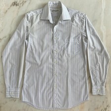 VINTAGE YSL YVES SAINT LAURENT MENS WHITE STRIPED BUTTON DOWN DRESS SHIRT 14 1/2