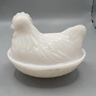 Vintage MCM Hazel Atlas White Milk Glass Chicken Hen on Nest Covered Dish Top