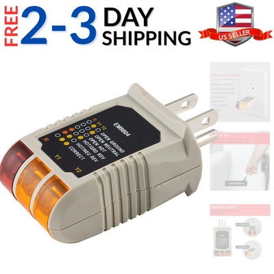 Receptacle Tester, Standard 3-Wire, Circuit Analyzer, 110-125 VAC, 6 Visual L...