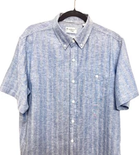 Weatherproof Vintage Linen Blend Shirt L Blue Beach Resort Casual Coastal Style