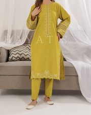 ✨✨Mustard Two Piece Embroidered Stitched Pakistani Kameez Trouser Suit(S,ML)