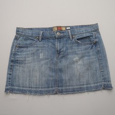 Vintage Y2K Old Navy Denim Mini Skirt 12 Ultra Low Rise Distressed Jean 2000s