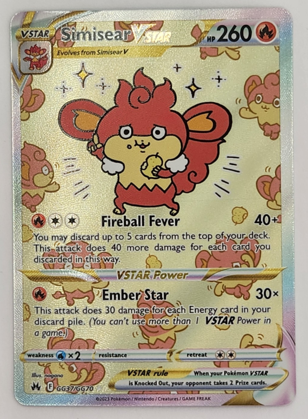Pokemon TCG Card Simisear VSTAR GG37/GG70 Crown Zenith: Galarian Gallery Holo NM