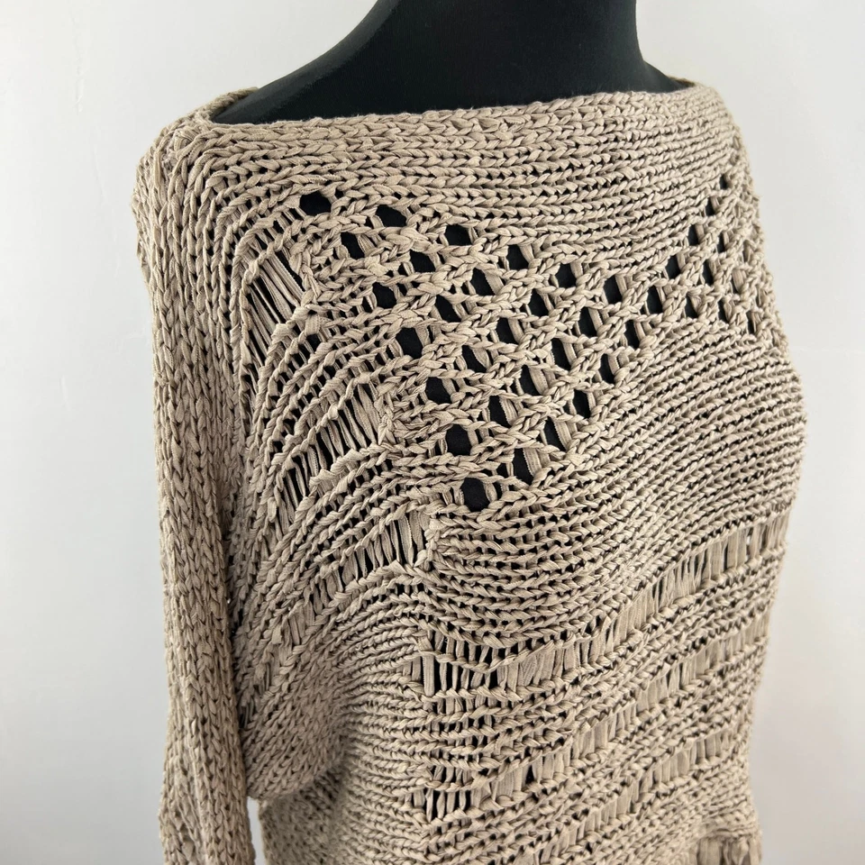 Suéter Top Albert Makali Beige Flecos Cinta Punto Abierto Cuello Barco Manga 3/4 M Foto 4 de 4