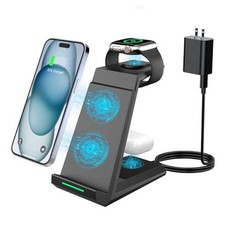 Wireless Charging Station for iPhone - 3 in 1 Charger Stand for Pure Black