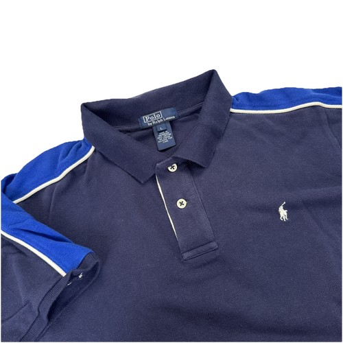 Polo Ralph Lauren Boys Short Sleeve Polo Shirt Navy Blue Colorblock Logo Size L