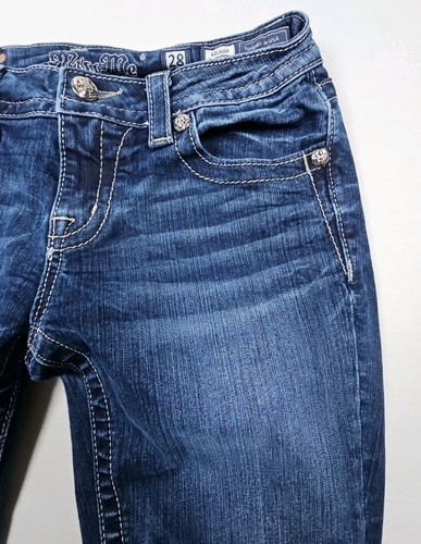 Miss Me Damen Jeans 28 Blau Relaxed Bootcut Kontrastnähte Low Rise Stretch - Bild 9 von 16