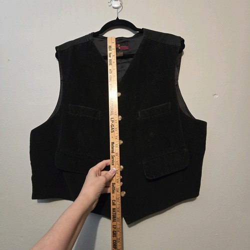Vtg 80s Corduroy Vest Mens LG Black Pockets Buckle Academia Heritage Pioneer - Picture 6 of 8