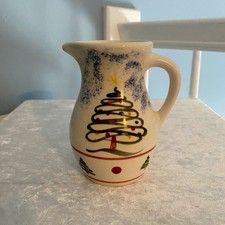 Emerson Creek Pottery Pitcher Small Stoneware Christmas Tree Handpainted Pottery