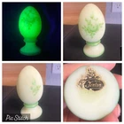 Fenton Custard Vaseline Uranium Glass Egg Floral Original Sticker ! SUPER GLOW !