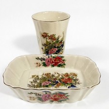 Bathroom Set Cup Soap Holder Kutani Japanese Peacock Chrysanthemum Imperial Japa