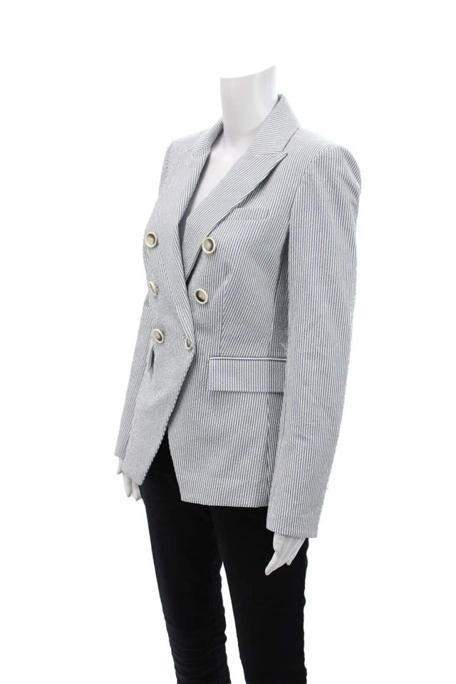Veronica Beard Womens Tweed Textured Striped Button Blazer White Size M - Image 4 of 4