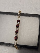 Beautiful Ladies 18k Yellow Gold/sterling Silver Diamond/Garnet 7.3in Bracelet