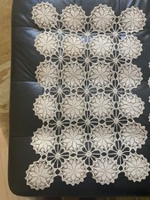 Antique hand crocheted lace tablecloth-runner
