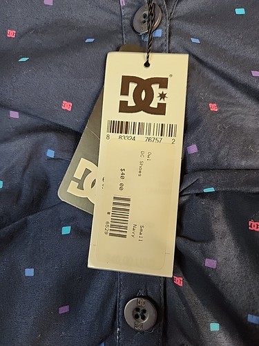 DC Shoes Blue Dot Logo Long Sleeve Elastic Cuff Button Shirt Womens Small - Picture 5 of 7