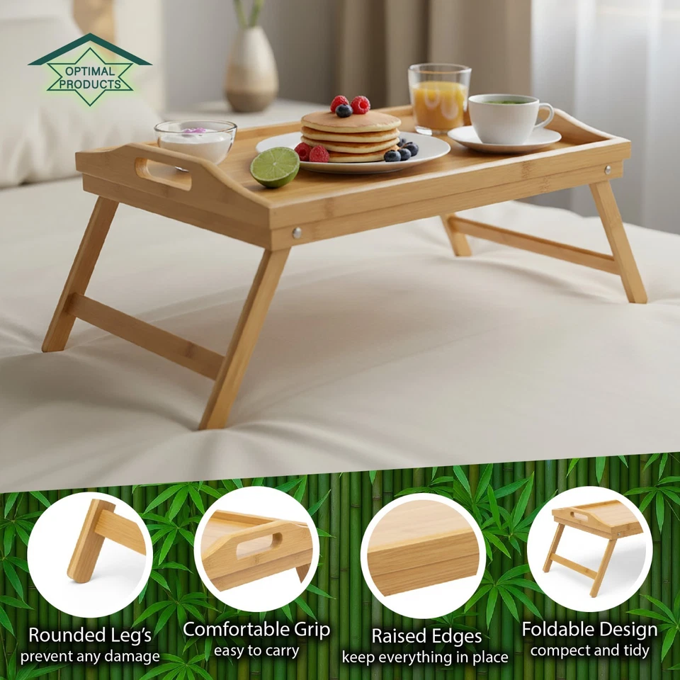 Bandeja plegable de bambú para desayuno sobre cama mesa de madera soporte cocina escritorio de madera Foto 3 de 4