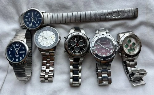 Lot Of 6 Vintage Analog Watches Timex, Bum Equipment, Union Bay, George, Coleman