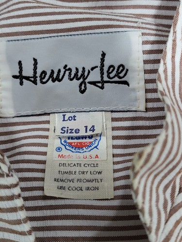 Vintage Henry Lee Brown & White Stripe Button-Down Shirt Dress Size 14 Belted - Picture 8 of 9
