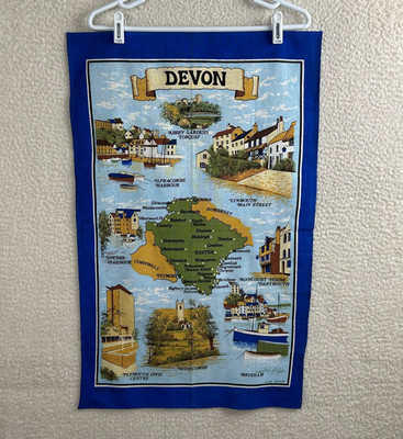 Devon England Vintage 1981 Tea Towel 100% Cotton Clive Mayor 19x30 inches