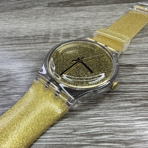 NEW✅ SWATCH Originals NUIT DOREE Gold Glitter 41mm Clear Watch SUOK122 - Picture 8 of 16