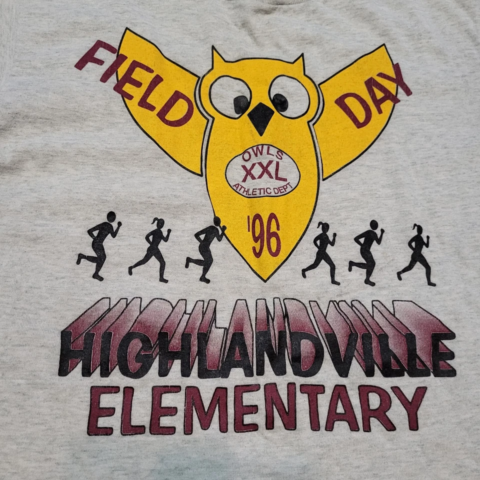 Vintage Single Stitch Shirt Field Day Elementary Owls Graphic Tee Size XL 14/16 - Image 2 of 4