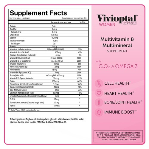 Vivioptal Women 90 Softgels - Multivitamin & Multimineral Supplement - CoQ10 ... - Picture 6 of 6