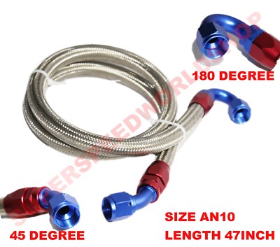 Stainless Steel Braided Line AN10 w45Deg&180Deg Red/Blue Swivel Fitting Adapter