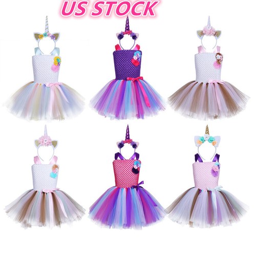 Kids Girls Tutu Dress with Headband Hair Hoop Cosplay Outfit Dresses Costume - Picture 2 of 68