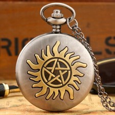 Steampunk Gold Star Design Unisex Quartz Pocket Watch Necklace Chain Xmas Gift