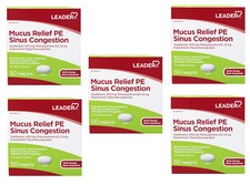 Leader Mucus Relief PE Sinus Congestion Tablets 50 Count Pack of 5