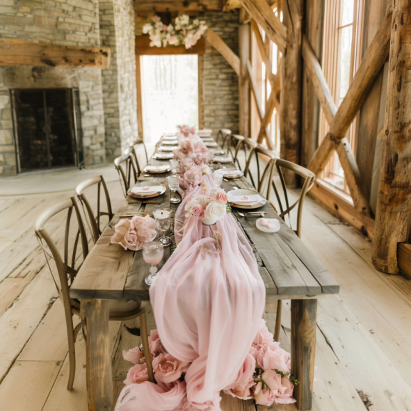 Corredores de mesa de tela de queso en rosa claro - Paquete de 12, 35"x120" Boho Boda