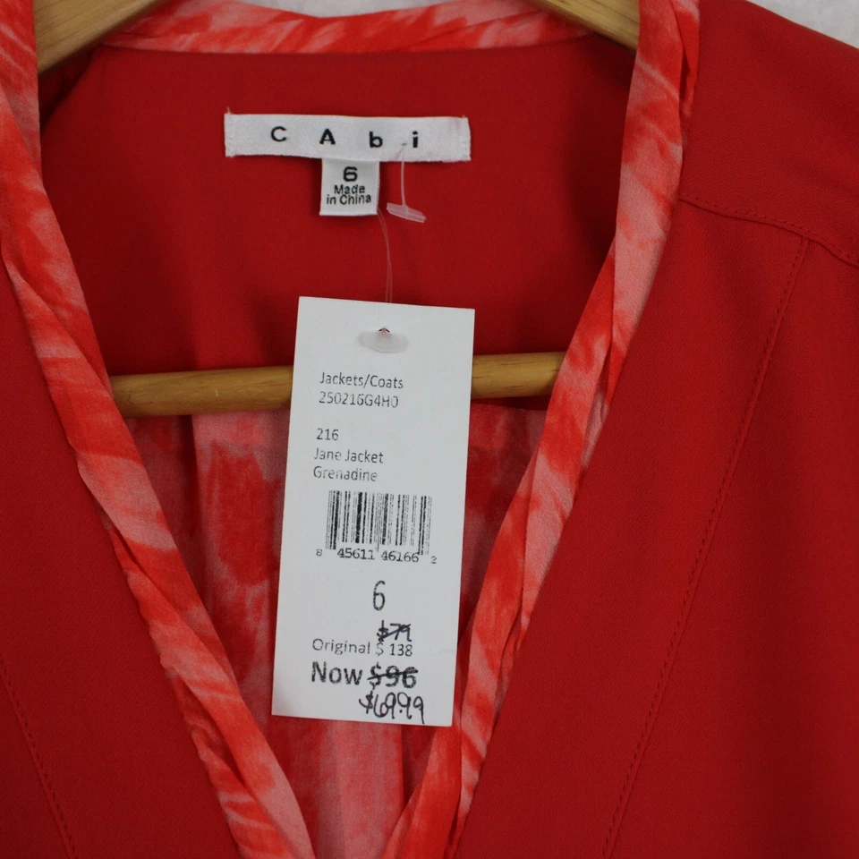 NEW $138 CAbi 216 Women's Jane Jacket Peplum Blazer Size 6 Grenadine Orange - Image 2 of 4