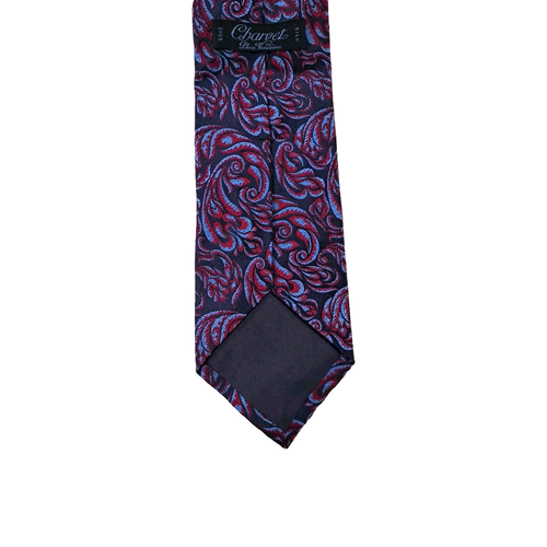 Charvet Place Vendome Blue Tie Dark Blue Red Paisley 100% Silk French Tie 61" L - Picture 2 of 5