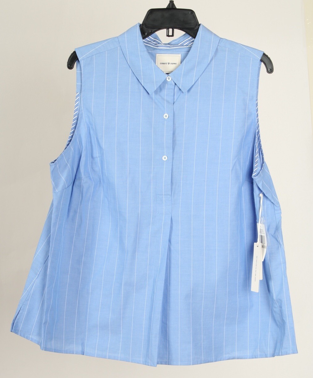 FILA Camicia donna Court & Rowe 1X blu bianca a righe senza maniche 100% cotone colletto