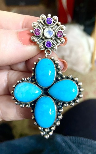 💙Judith Ripka Sterling & NICKY BUTLER GEN TURQUOISE Enhancer 16”Heavy Necklace - Picture 3 of 6