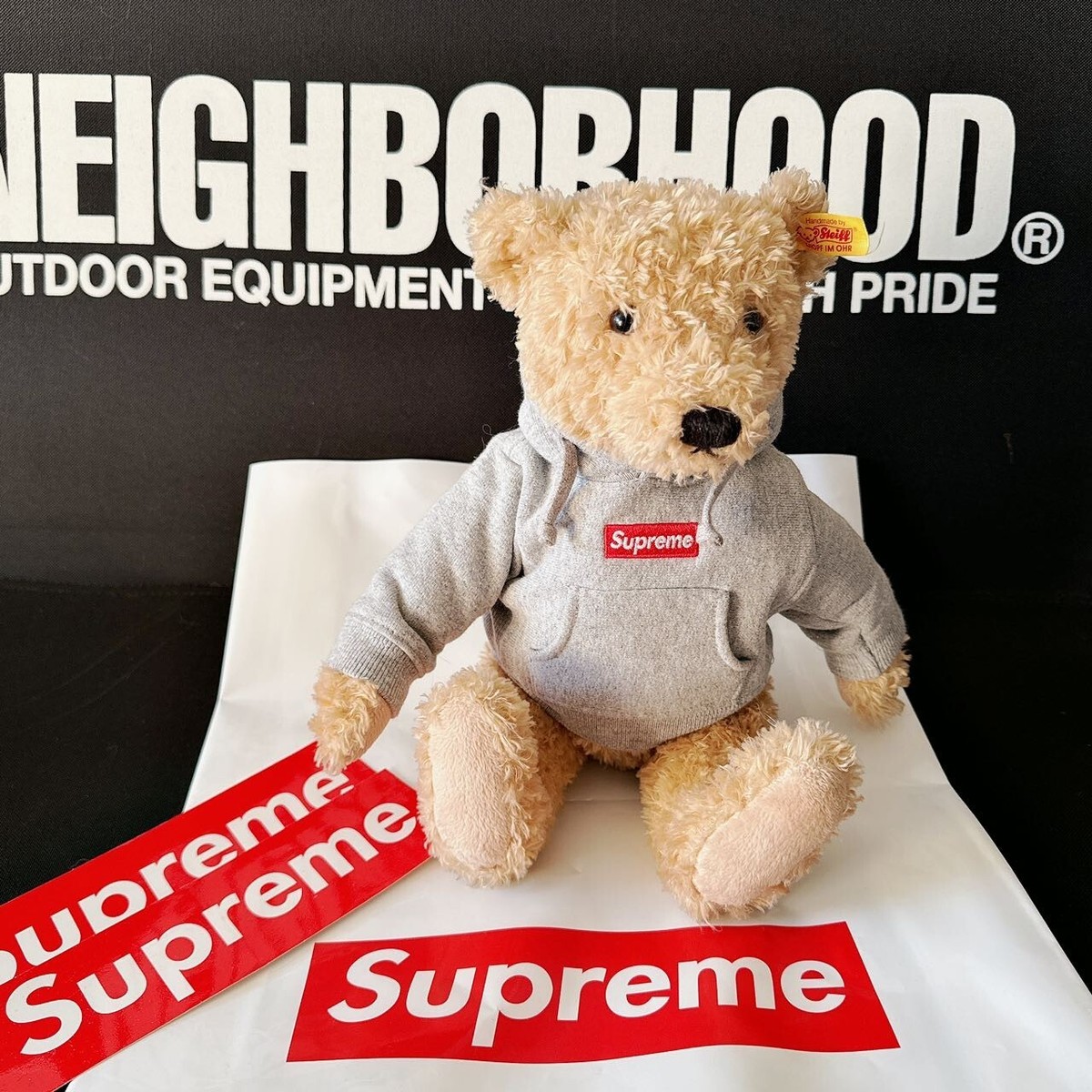 Supreme Steiff Bear ヘザーグレー Supreme Steiff Bear Heather Grey Hoodie Box Logo Red FW18