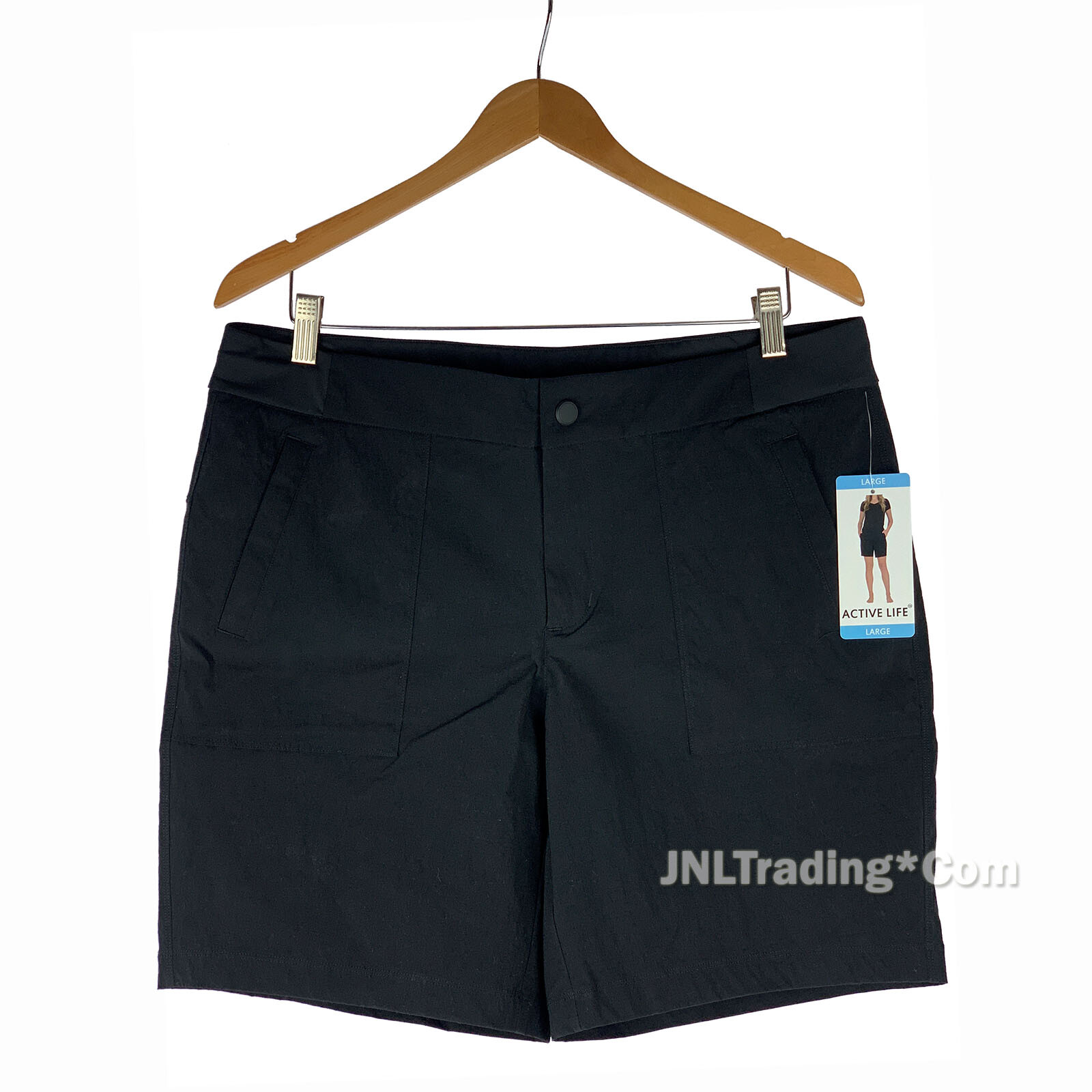 NWT Active Life Women's Stretch Short with Zip Welt Side Pocket Black/Olive 59 eBay