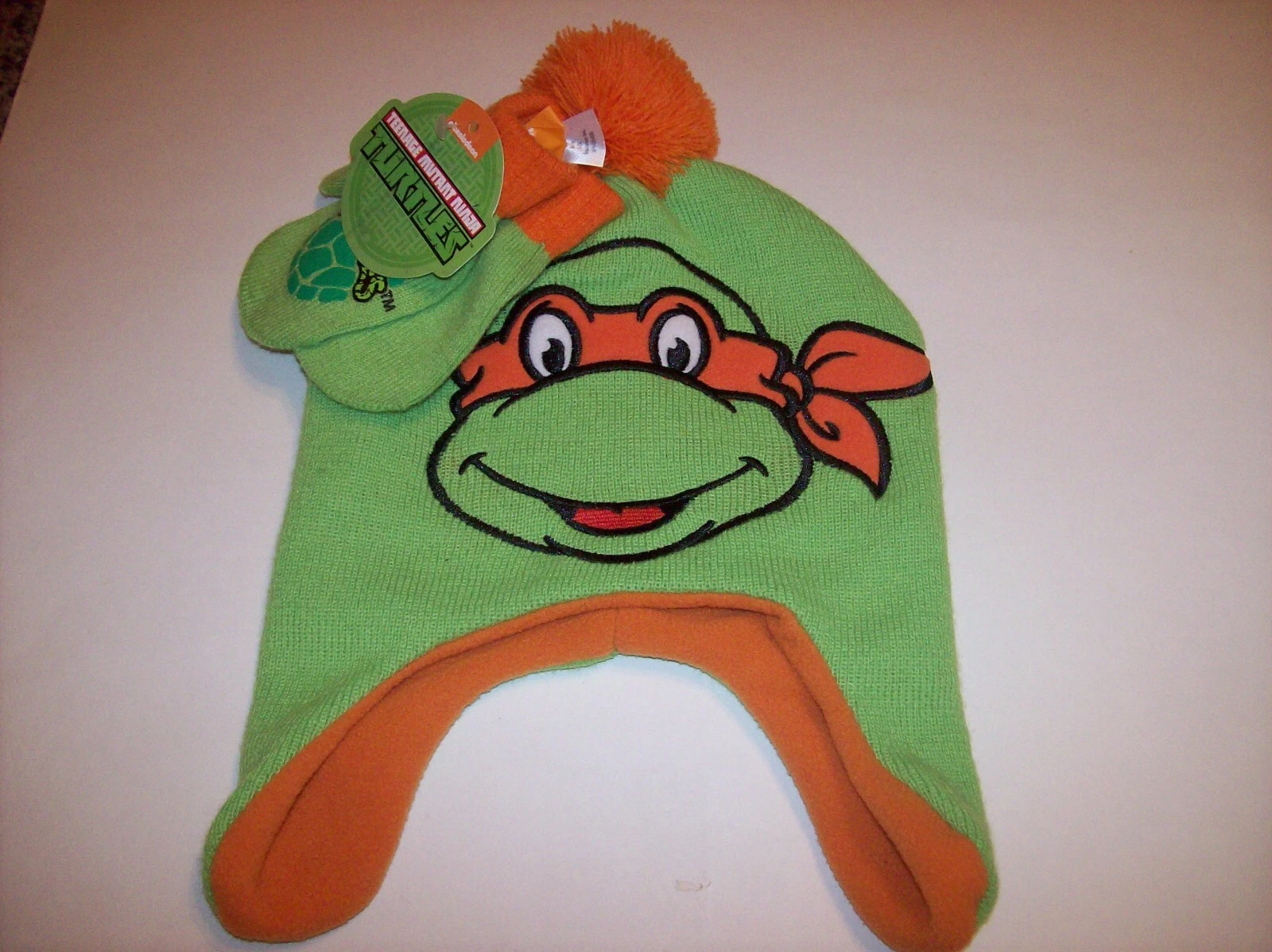 TMNT Hat Mitten Set Boys Cold Weather Knit Green New