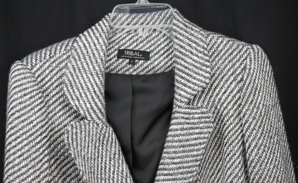 Jaqueta blazer tribal mistura de lã tweed cinza carvão branco texturizado intocado 6 - Imagem 2 de 4