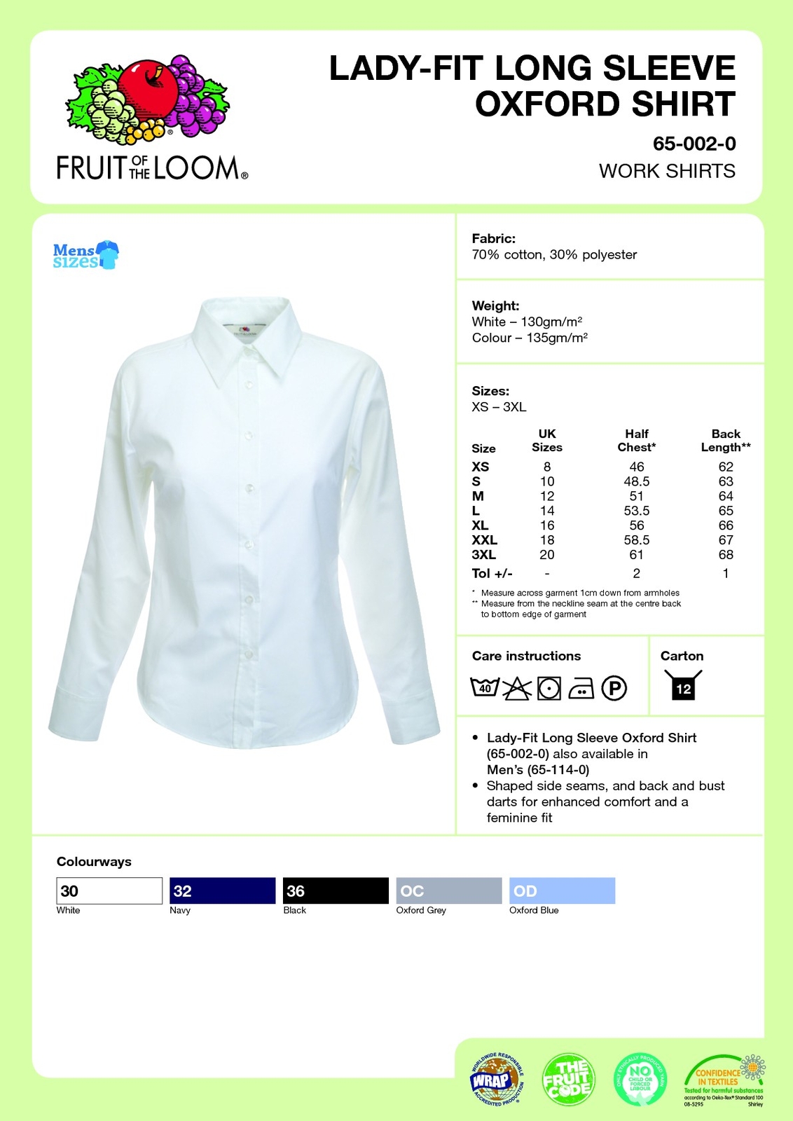 Russell Collection Oxford Bluse Langarm - Business Bluse In Größe 2XL