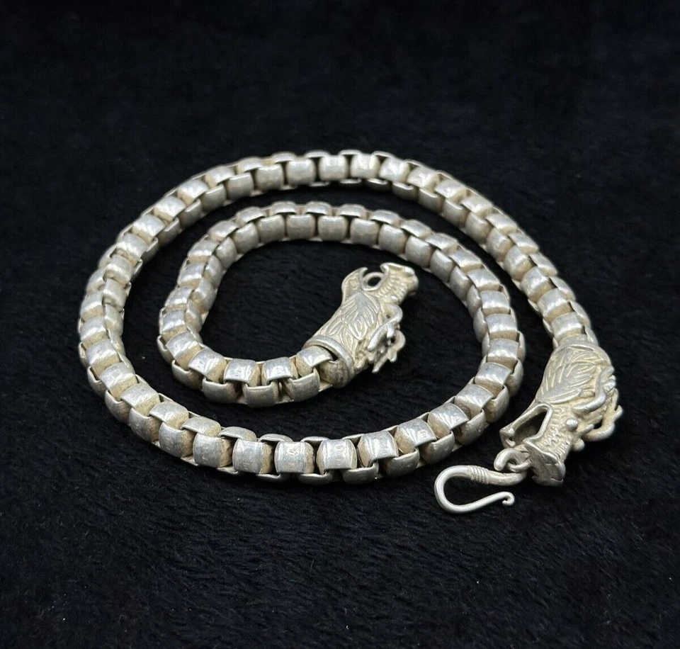 Collar Cadena Dragón Plata Tibetano Único De Colección Hecho a Mano Buena Calidad Foto 4 de 4
