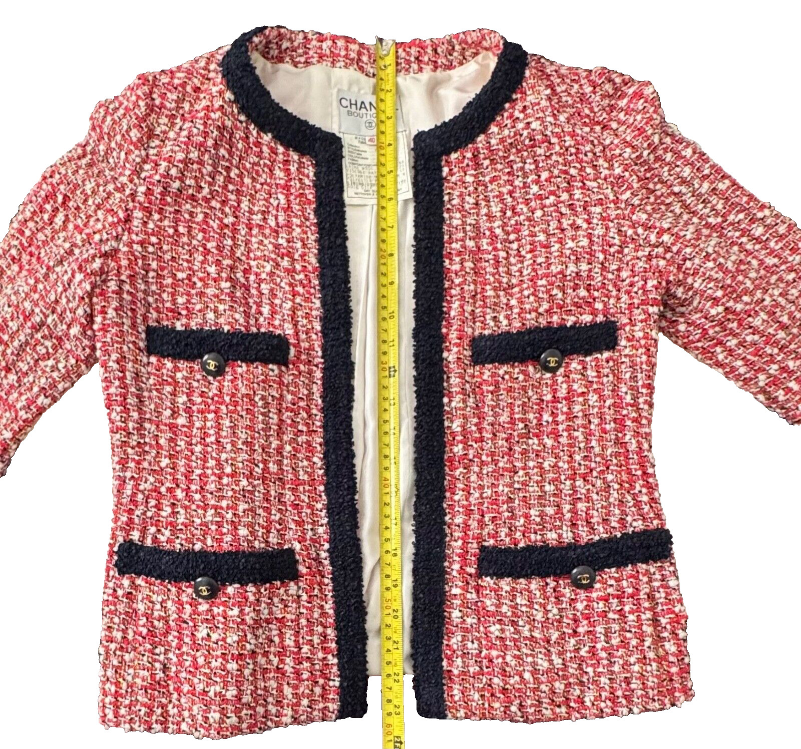 Chanel Jacket 40 Chanel Boutique 1995 Runway Tweed Jacket Red Navy Rare thumbnail 9