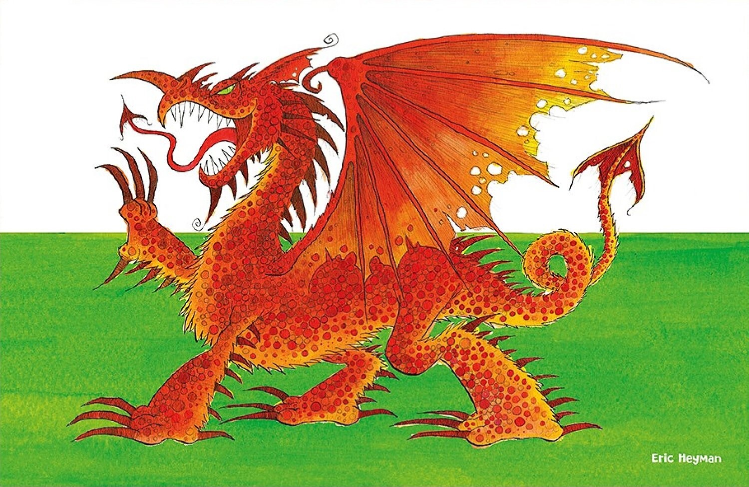 Emma Ball ""Eric Heyman Welsh Dragon"", Pure cotton tea towel. Printed in the UK.