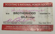 Boy Scout OA Membership Card Lodge 378 Gila Texas 2013    RC6
