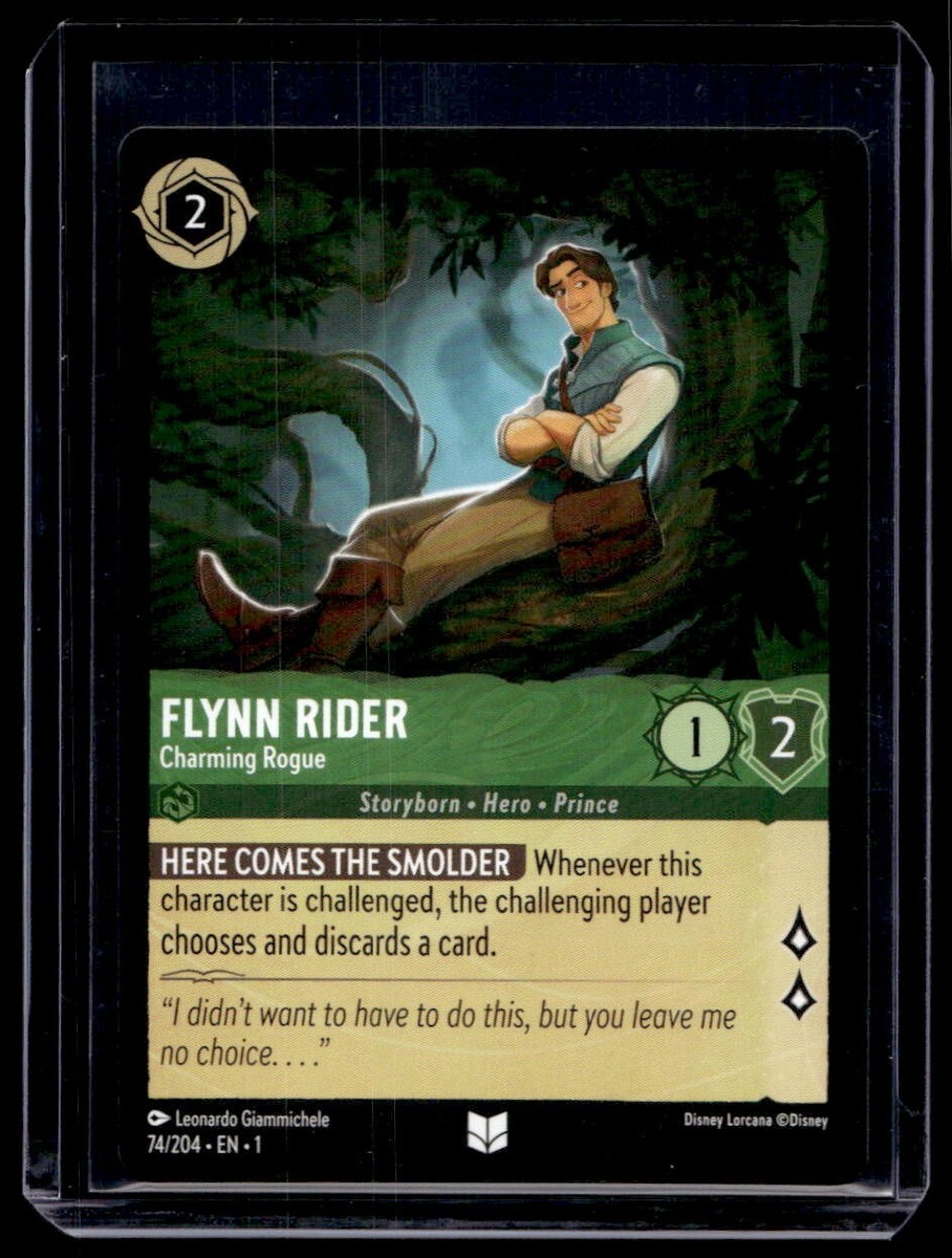 flynn rider lorcana card Disney Rise of Floodborn 82/204 Own Biggest Rare Non Foil 1 Willpower Does Flynn Rider always quest