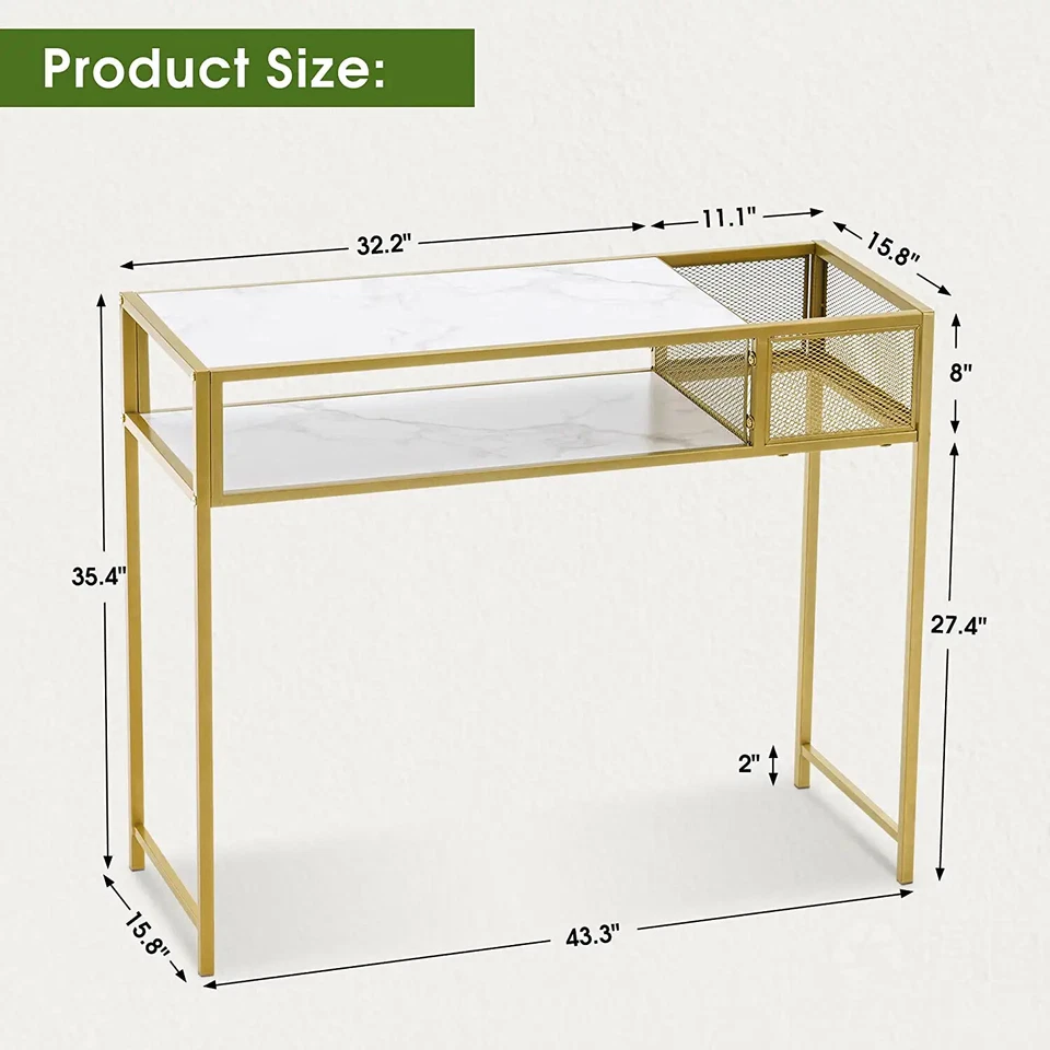 Consola estrecha Ivinta con estante de almacenamiento, mesa de entrada dorada para pasillo Foto 3 de 3