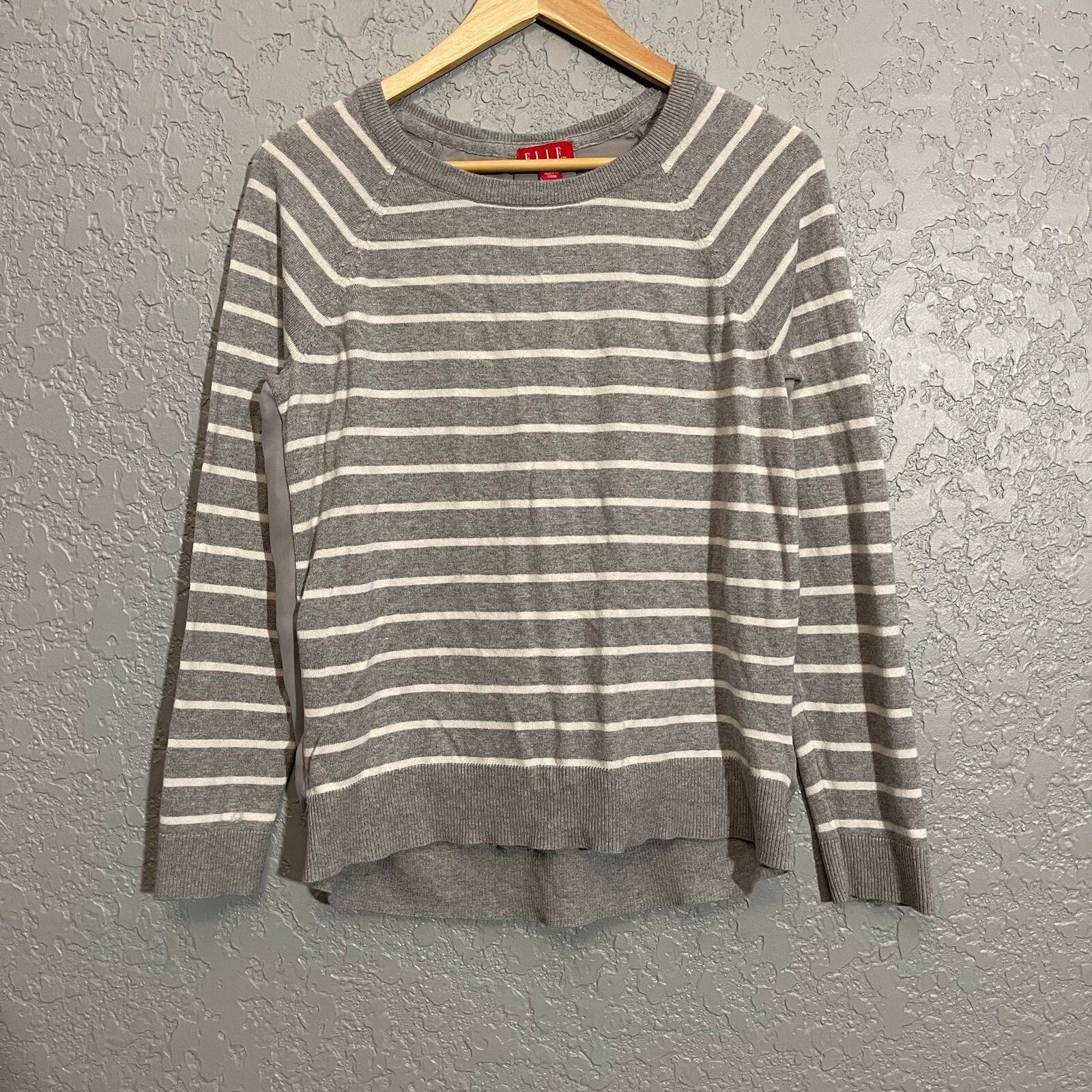 Elle Solid Back Stripes Front Lightweight Sweater - image 3